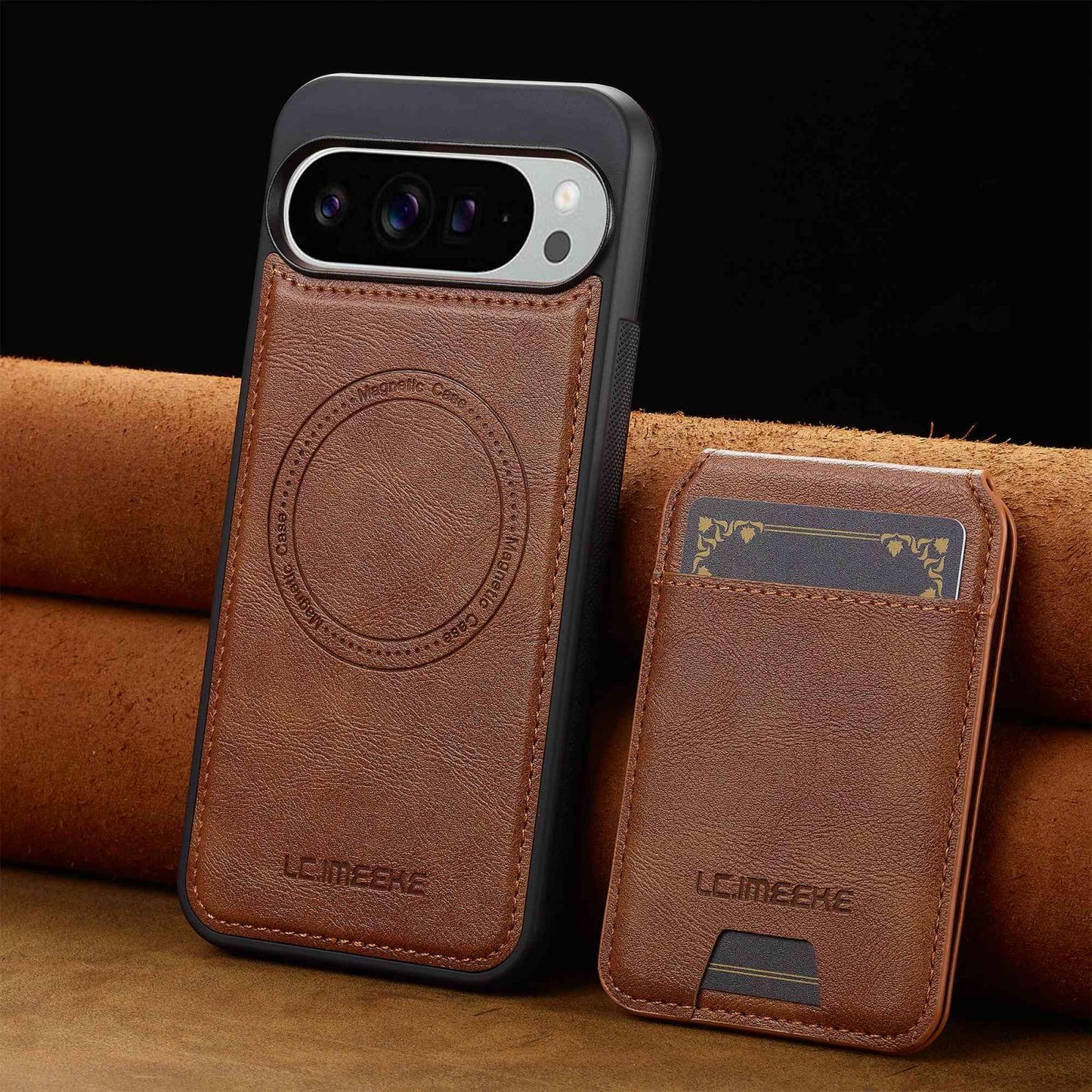 For Google Pixel 11 / 11 Pro LC.IMEEKE L3 Series Detachable RFID Card Bag Magsafe Phone Case(Brown)