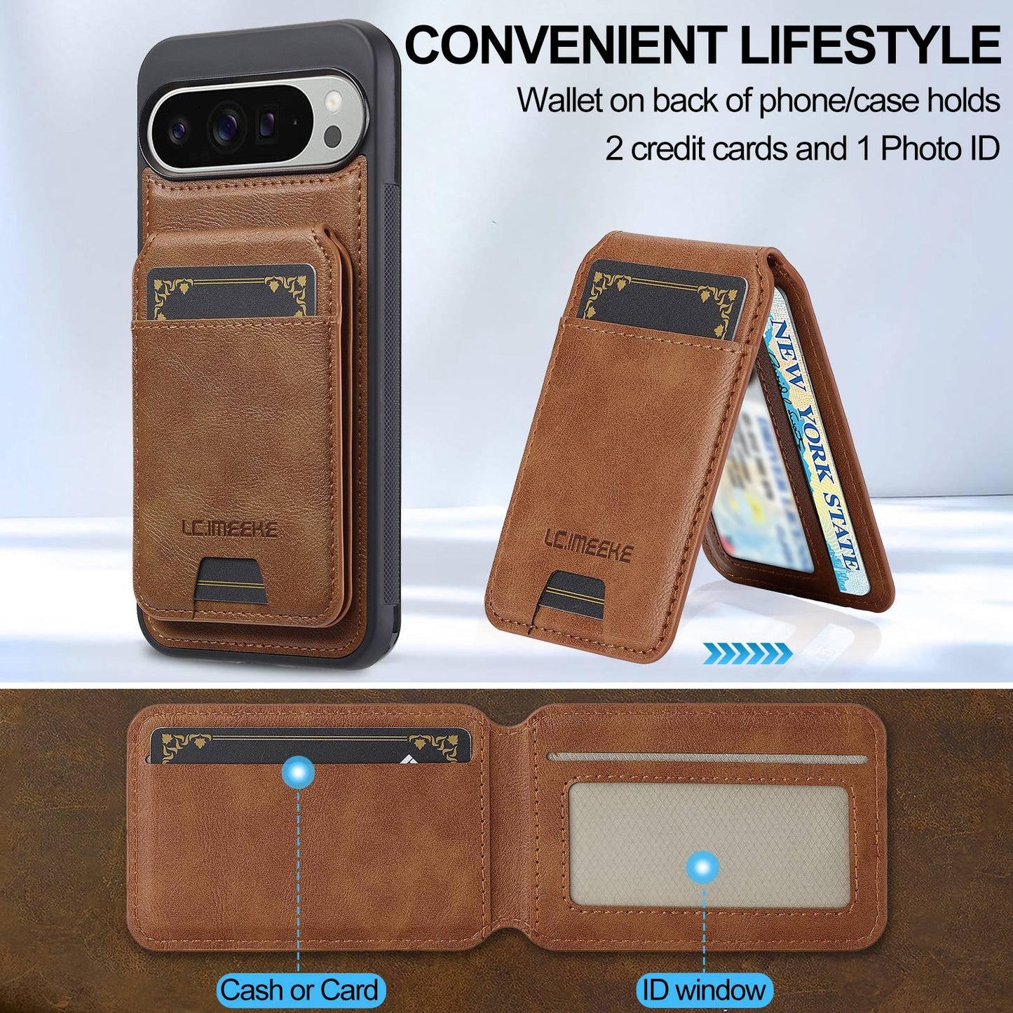 For Google Pixel 11 / 11 Pro LC.IMEEKE L3 Series Detachable RFID Card Bag Magsafe Phone Case(Brown)