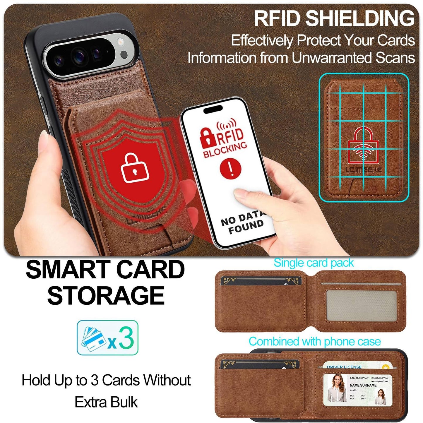 For Google Pixel 11 / 11 Pro LC.IMEEKE L3 Series Detachable RFID Card Bag Magsafe Phone Case(Brown)