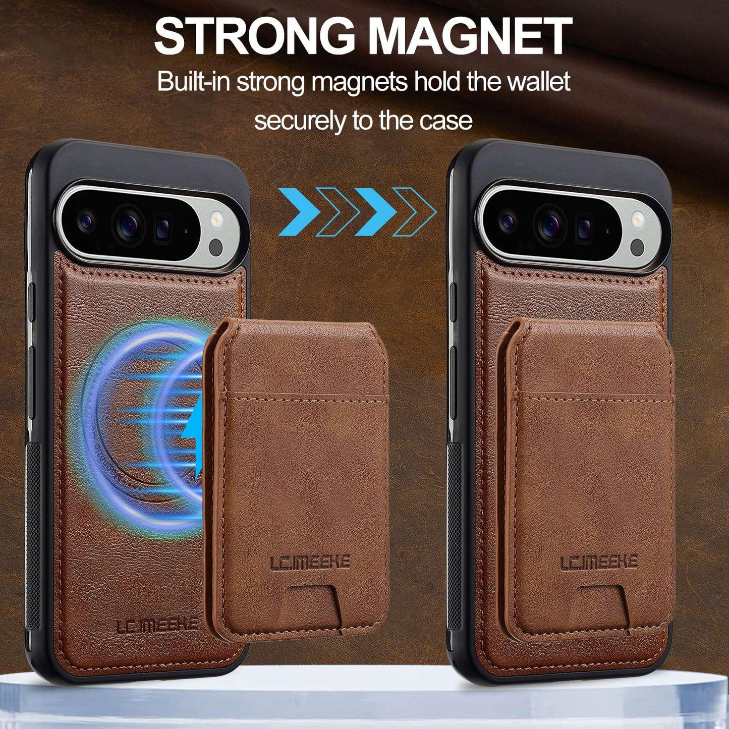 For Google Pixel 11 / 11 Pro LC.IMEEKE L3 Series Detachable RFID Card Bag Magsafe Phone Case(Brown)