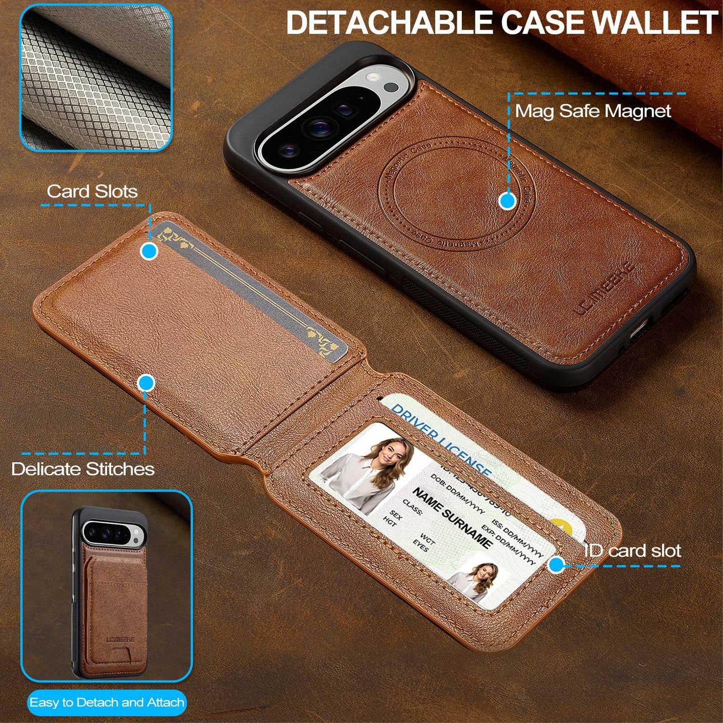 For Google Pixel 11 / 11 Pro LC.IMEEKE L3 Series Detachable RFID Card Bag Magsafe Phone Case(Brown)