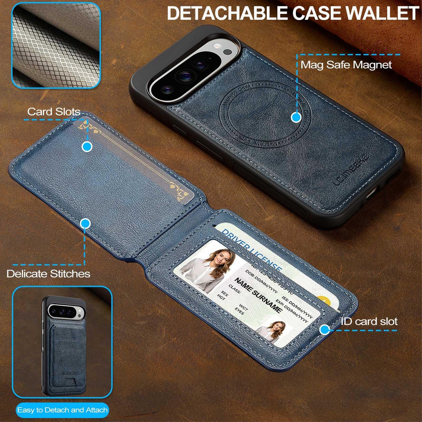 For Google Pixel 11 / 11 Pro LC.IMEEKE L3 Series Detachable RFID Card Bag Magsafe Phone Case(Blue)