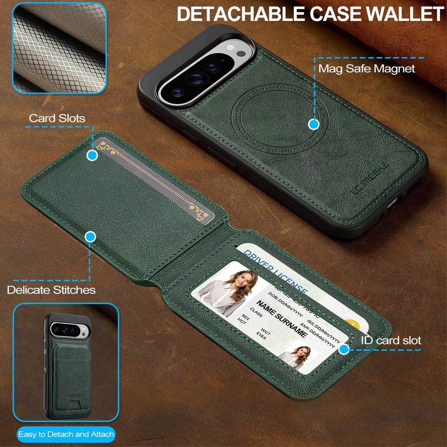 For Google Pixel 11 / 11 Pro LC.IMEEKE L3 Series Detachable RFID Card Bag Magsafe Phone Case(Green)