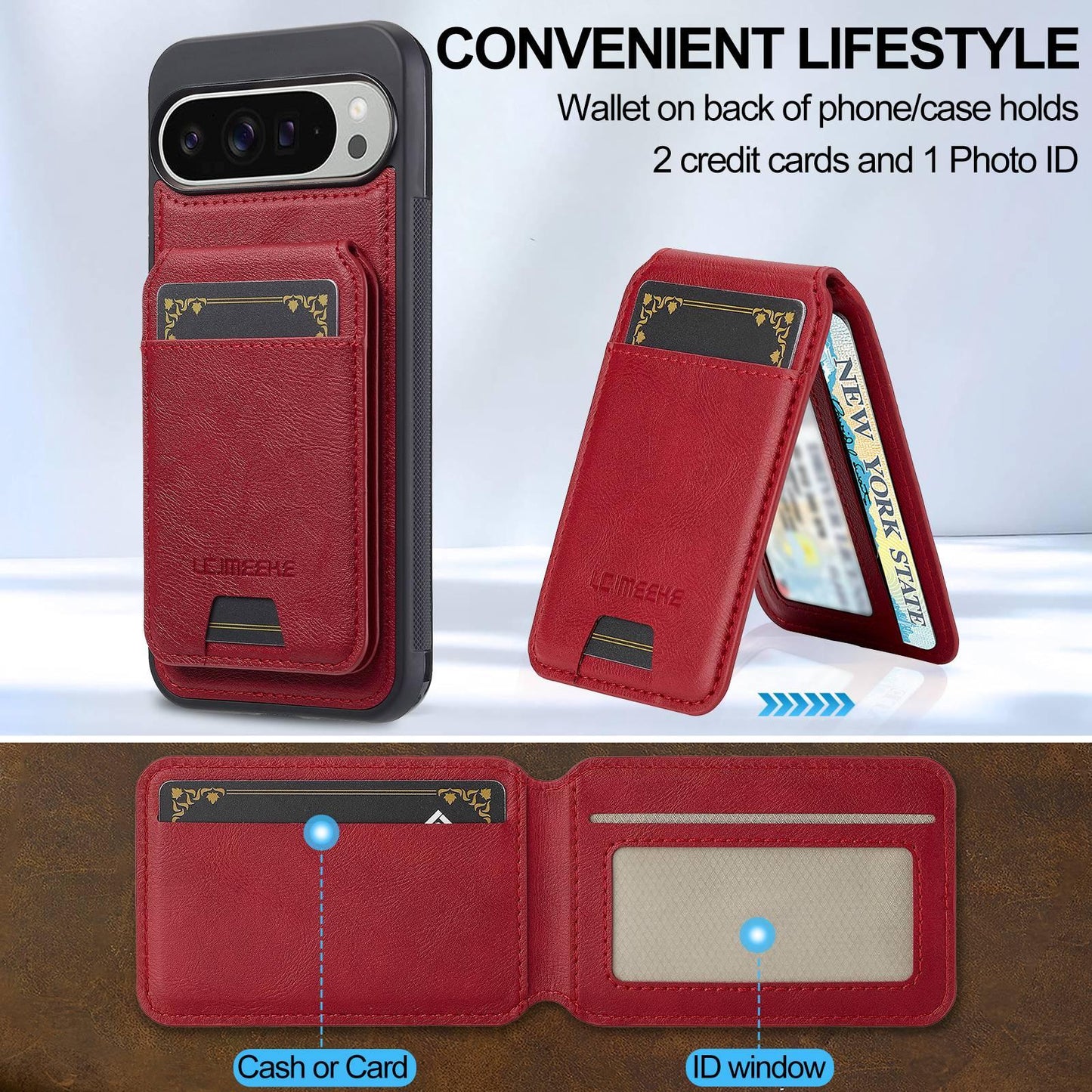 For Google Pixel 11 / 11 Pro LC.IMEEKE L3 Series Detachable RFID Card Bag Magsafe Phone Case(Red)