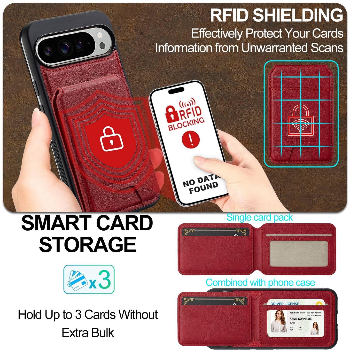 For Google Pixel 11 / 11 Pro LC.IMEEKE L3 Series Detachable RFID Card Bag Magsafe Phone Case(Red)