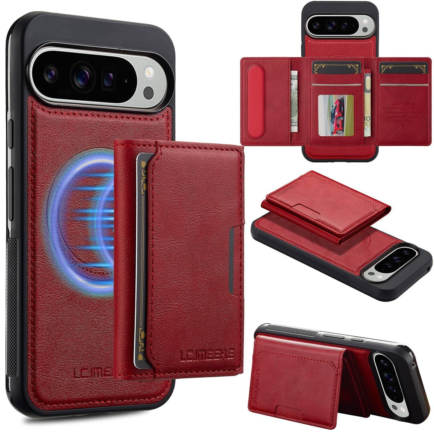For Google Pixel 11 Pro XL LC.IMEEKE L5 Series Detachable RFID Card Bag Magsafe Phone Case(Red)