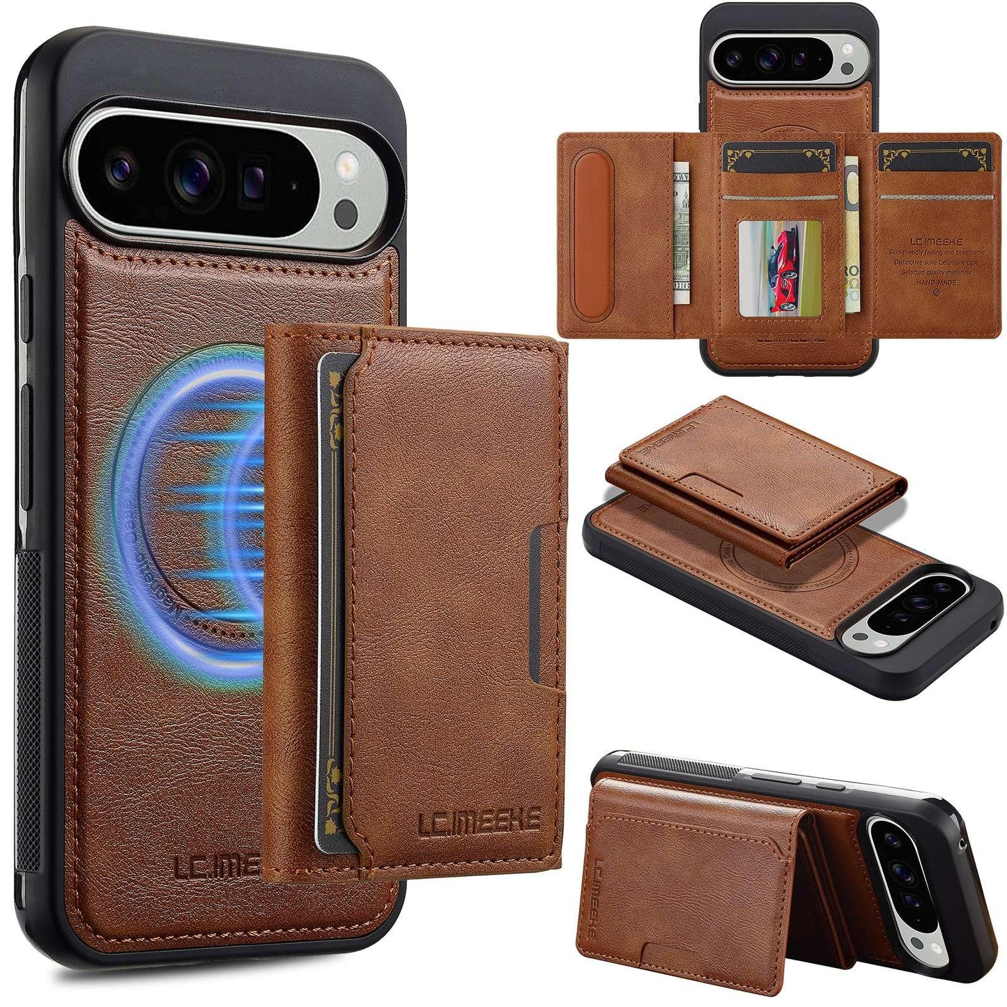 For Google Pixel 11 / 11 Pro LC.IMEEKE L5 Series Detachable RFID Card Bag Magsafe Phone Case(Brown)