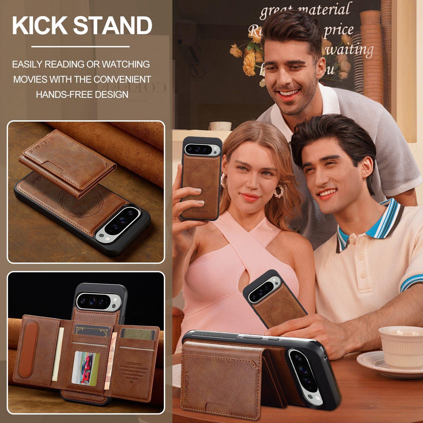 For Google Pixel 11 / 11 Pro LC.IMEEKE L5 Series Detachable RFID Card Bag Magsafe Phone Case(Brown)