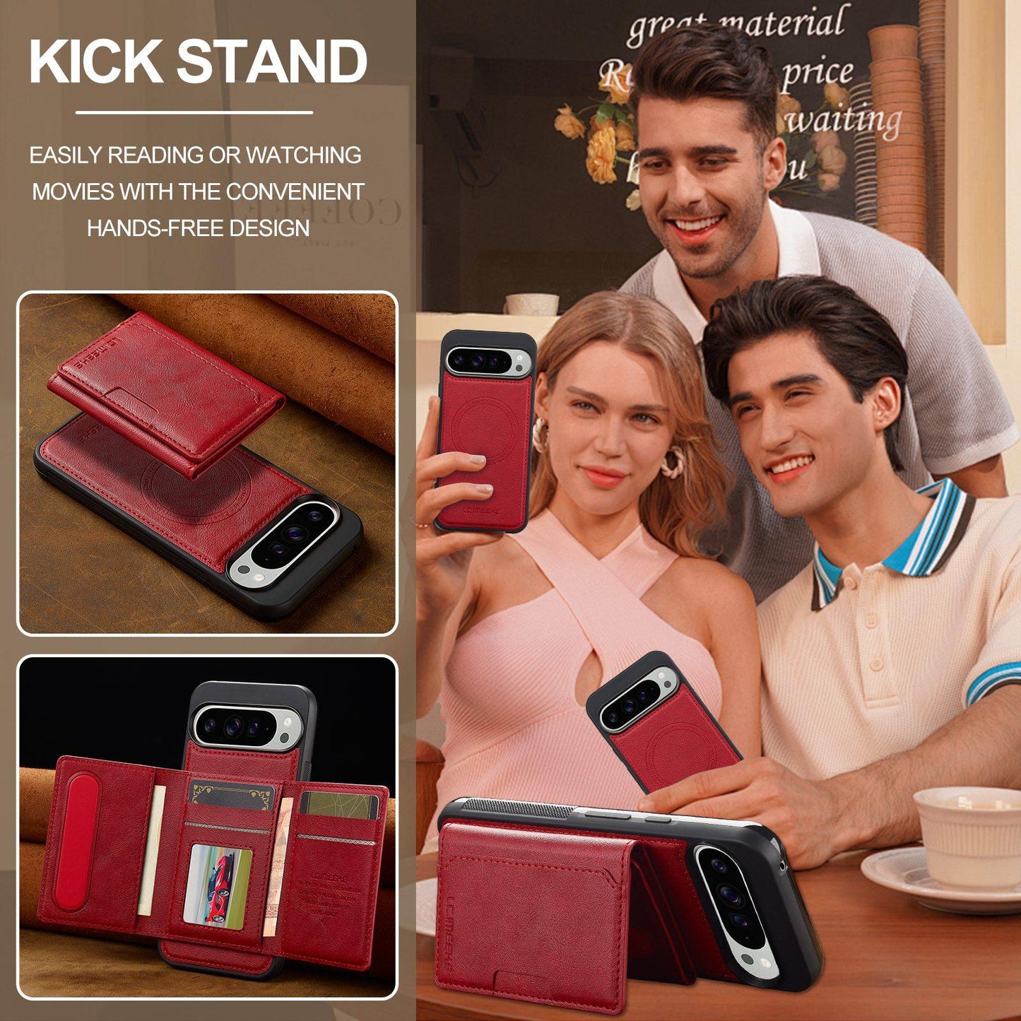 For Google Pixel 11 / 11 Pro LC.IMEEKE L5 Series Detachable RFID Card Bag Magsafe Phone Case(Red)