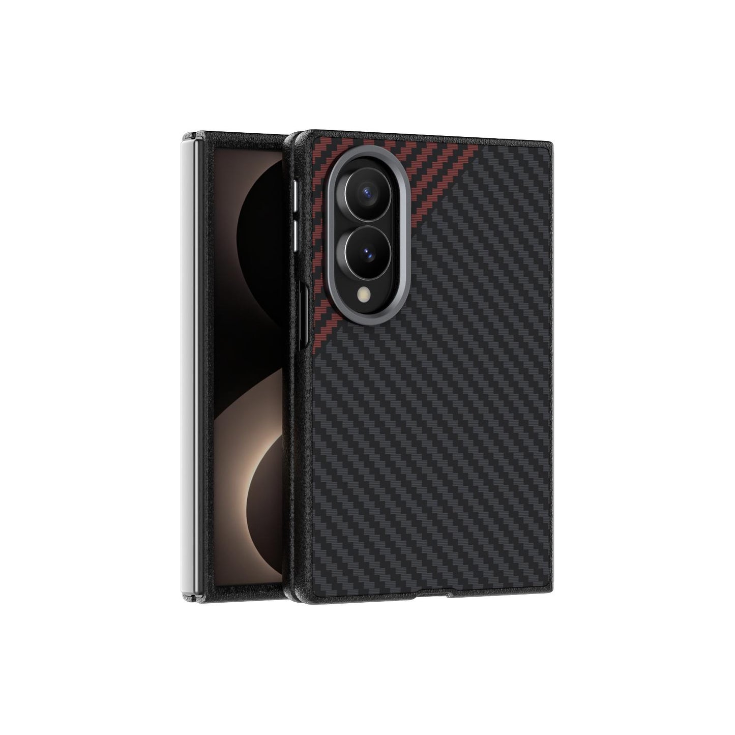For Galaxy Z Fold8 5G ABEEL C Carbon Fiber Series 6D Micro Relief MagSafe Phone Case(Black Red)