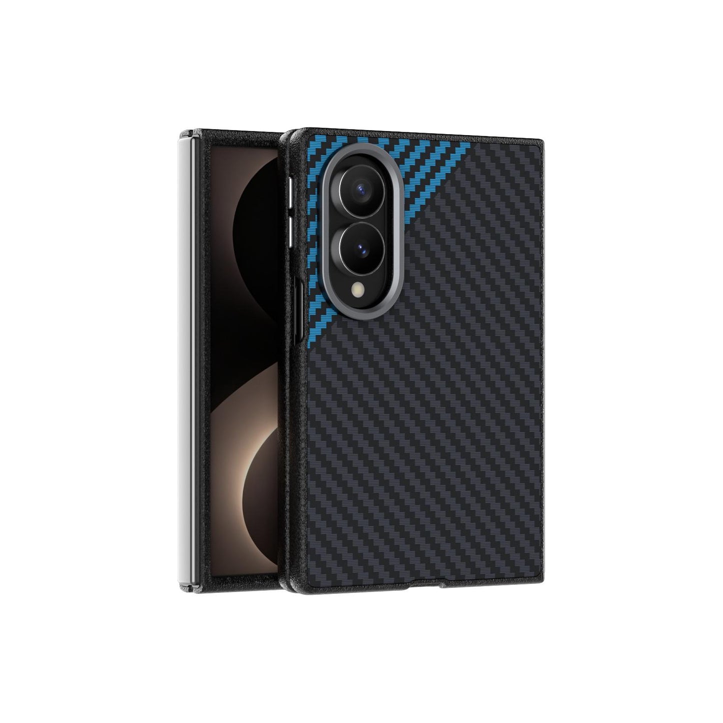 For Galaxy Z Fold8 5G ABEEL C Carbon Fiber Series 6D Micro Relief MagSafe Phone Case(Black Blue)