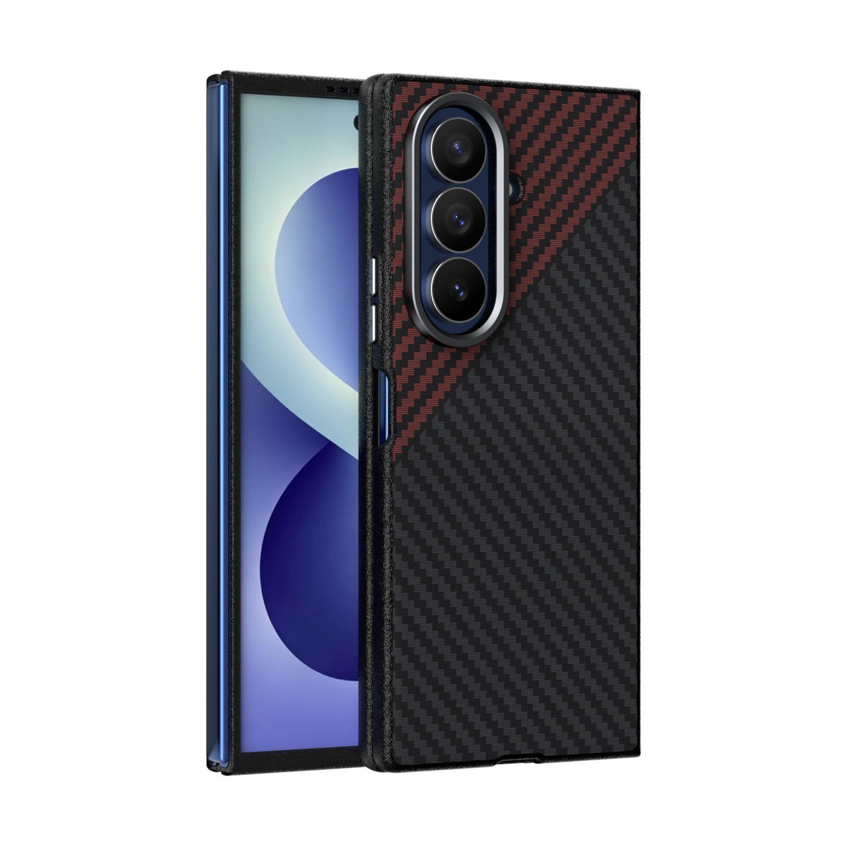 For Galaxy Z Fold8 Ultra 5G ABEEL C Carbon Fiber Series 6D Micro Relief MagSafe Phone Case - Black Red - EDA007430509B