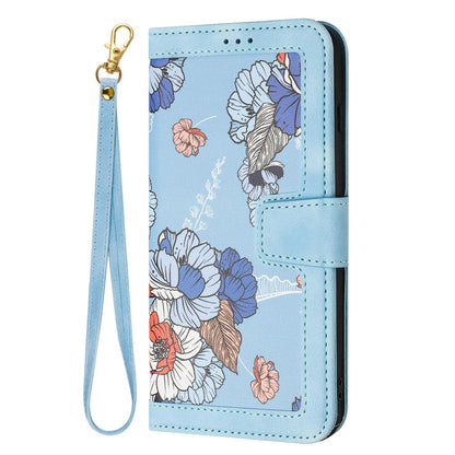 For Redmi 17 5G / 4G Global 170mm Floral Pattern Leather Phone Case with Lanyard(Light Blue)