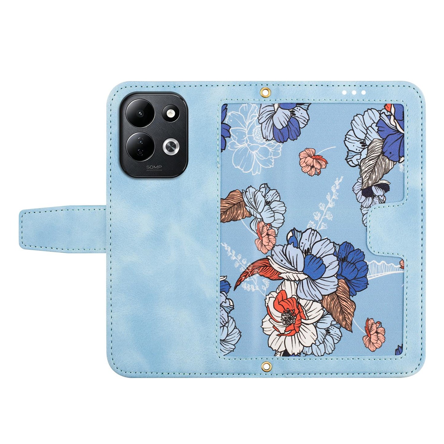 For Redmi 17 5G / 4G Global 170mm Floral Pattern Leather Phone Case with Lanyard(Light Blue)