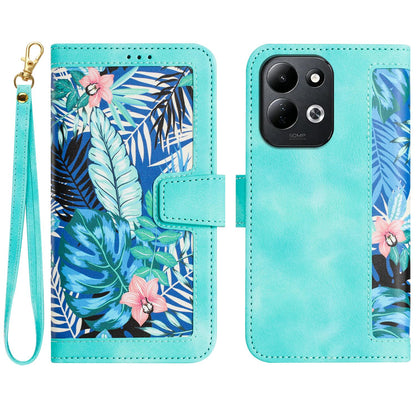 For Redmi 17 5G / 4G Global 170mm Floral Pattern Leather Phone Case with Lanyard(Green)