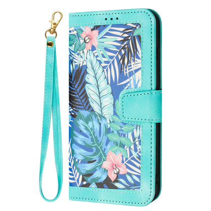 For Redmi 17 5G / 4G Global 170mm Floral Pattern Leather Phone Case with Lanyard(Green)