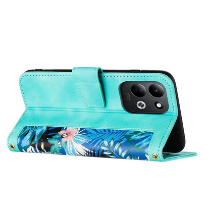 For Redmi 17 5G / 4G Global 170mm Floral Pattern Leather Phone Case with Lanyard(Green)