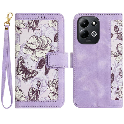 For Redmi 17 5G / 4G Global 170mm Floral Pattern Leather Phone Case with Lanyard(Light Purple)