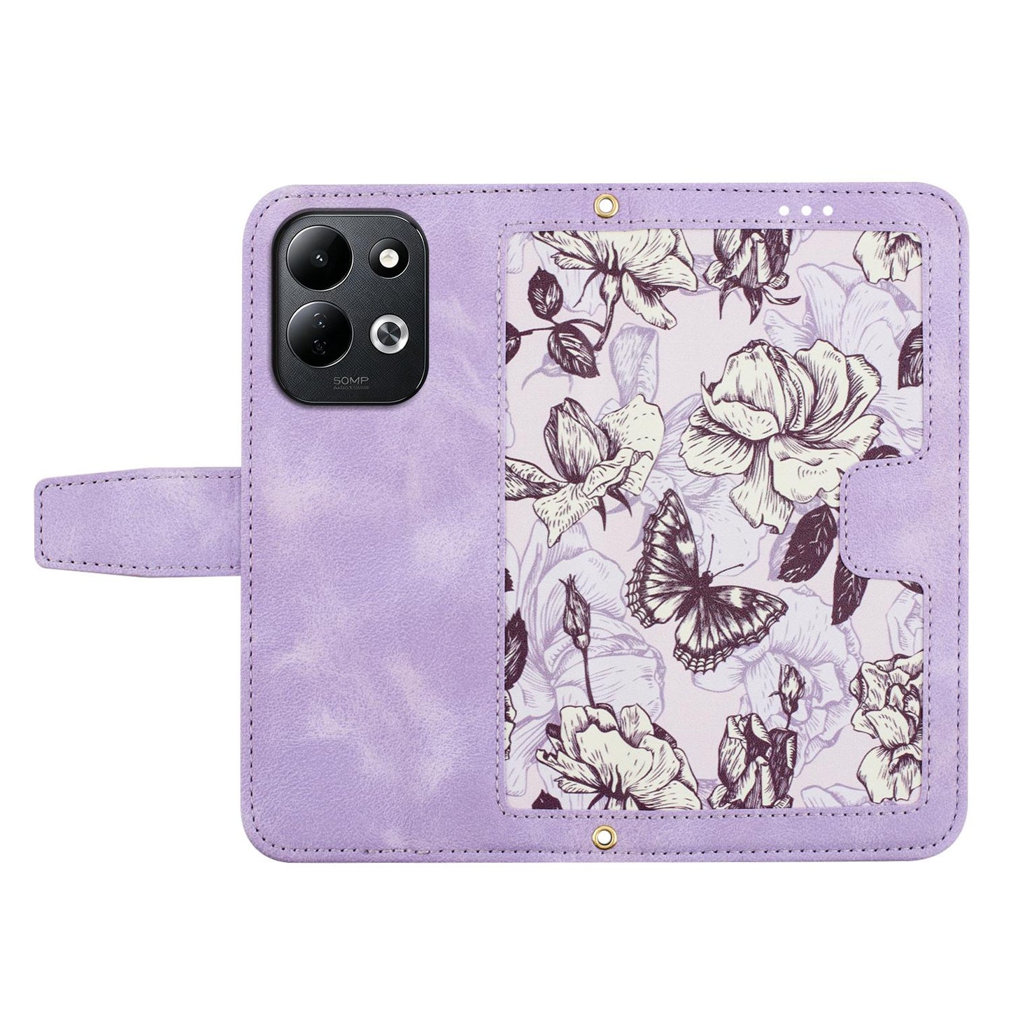 For Redmi 17 5G / 4G Global 170mm Floral Pattern Leather Phone Case with Lanyard(Light Purple)