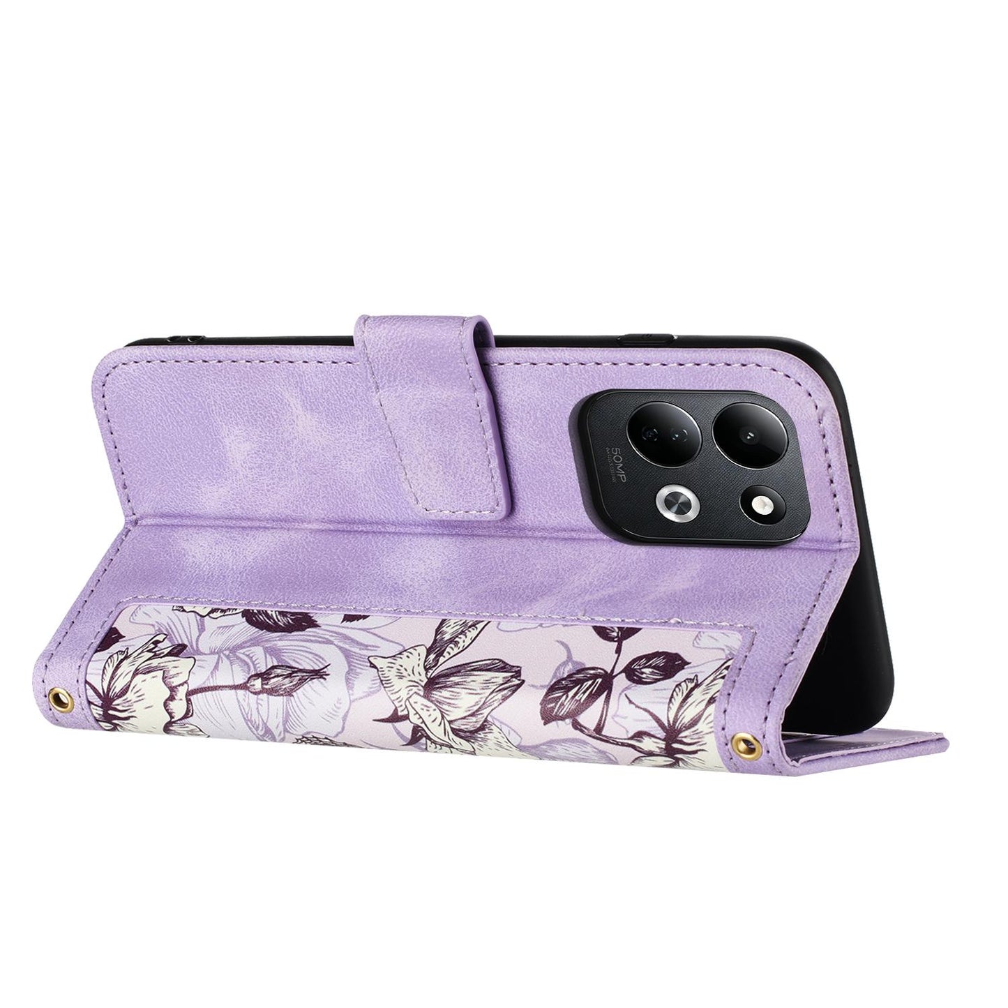 For Redmi 17 5G / 4G Global 170mm Floral Pattern Leather Phone Case with Lanyard(Light Purple)