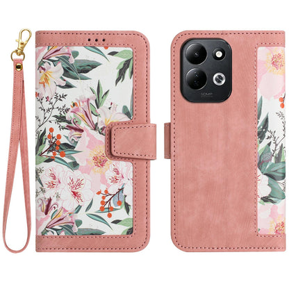 For Redmi 17 5G / 4G Global 170mm Floral Pattern Leather Phone Case with Lanyard(Pink)