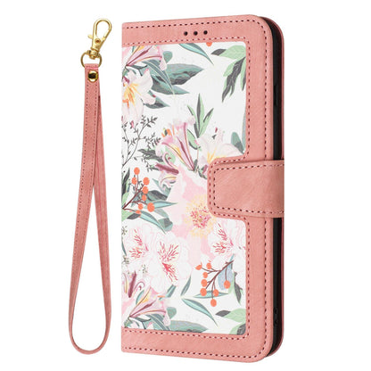 For Redmi 17 5G / 4G Global 170mm Floral Pattern Leather Phone Case with Lanyard(Pink)