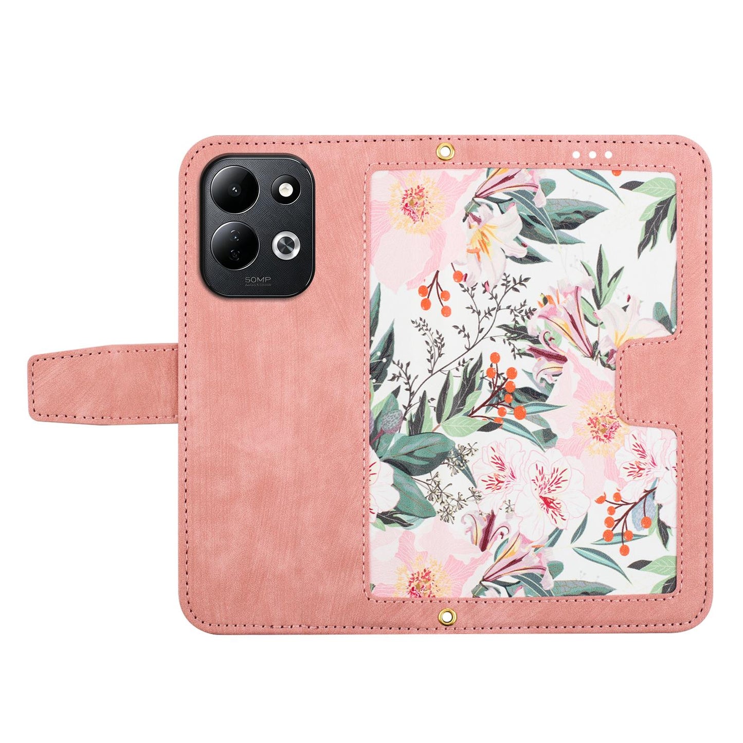 For Redmi 17 5G / 4G Global 170mm Floral Pattern Leather Phone Case with Lanyard(Pink)