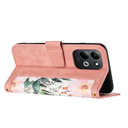 For Redmi 17 5G / 4G Global 170mm Floral Pattern Leather Phone Case with Lanyard(Pink)