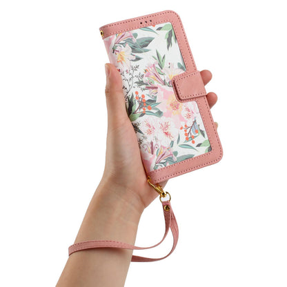 For Redmi 17 5G / 4G Global 170mm Floral Pattern Leather Phone Case with Lanyard(Pink)