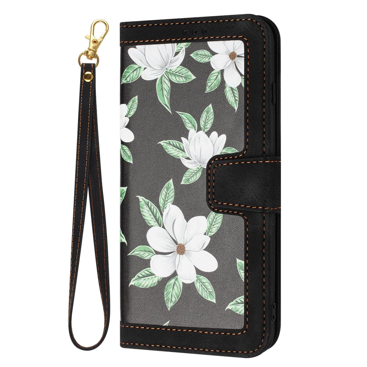 For Redmi 17 5G / 4G Global 170mm Floral Pattern Leather Phone Case with Lanyard(Black)