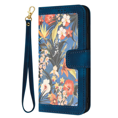 For Redmi 17 5G / 4G Global 170mm Floral Pattern Leather Phone Case with Lanyard(Dark Blue)