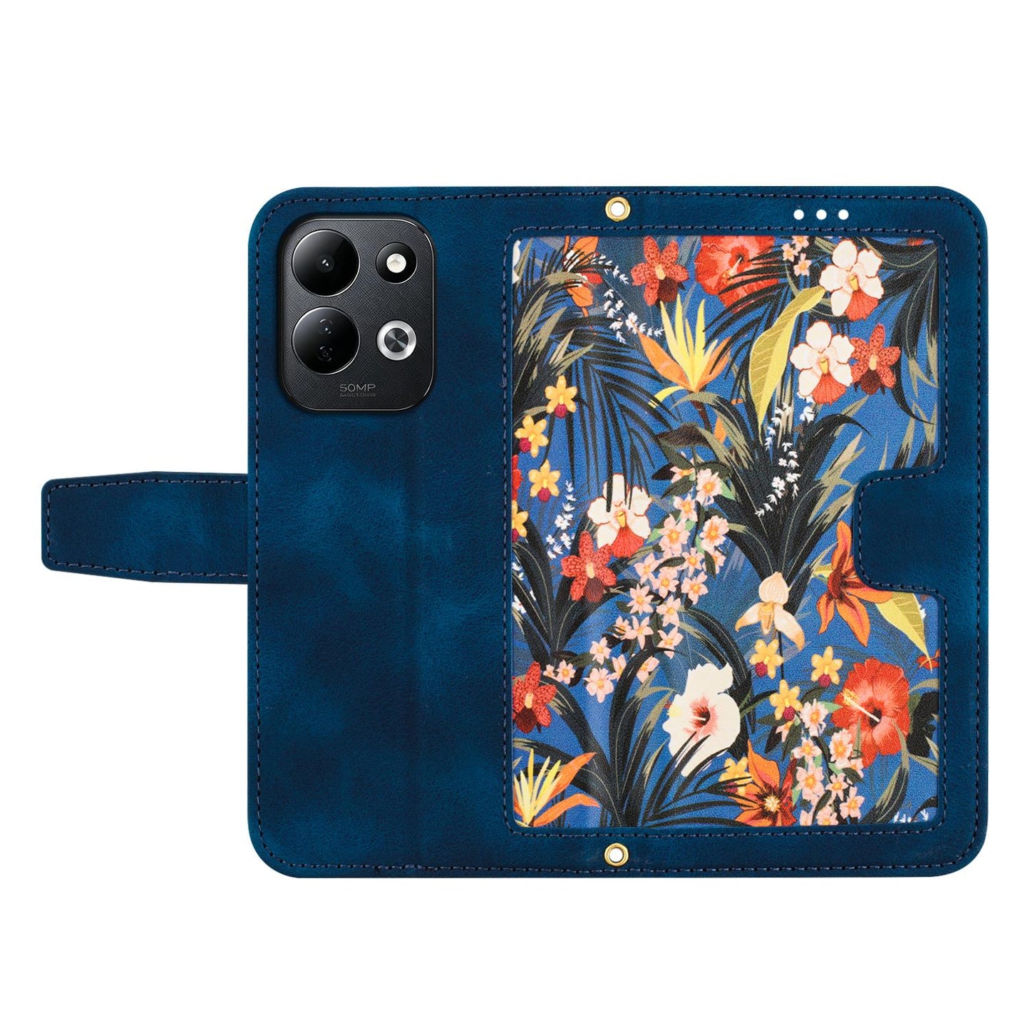 For Redmi 17 5G / 4G Global 170mm Floral Pattern Leather Phone Case with Lanyard(Dark Blue)