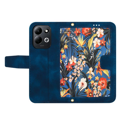 For Redmi 17 5G / 4G Global 170mm Floral Pattern Leather Phone Case with Lanyard(Dark Blue)