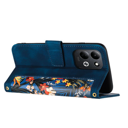 For Redmi 17 5G / 4G Global 170mm Floral Pattern Leather Phone Case with Lanyard(Dark Blue)