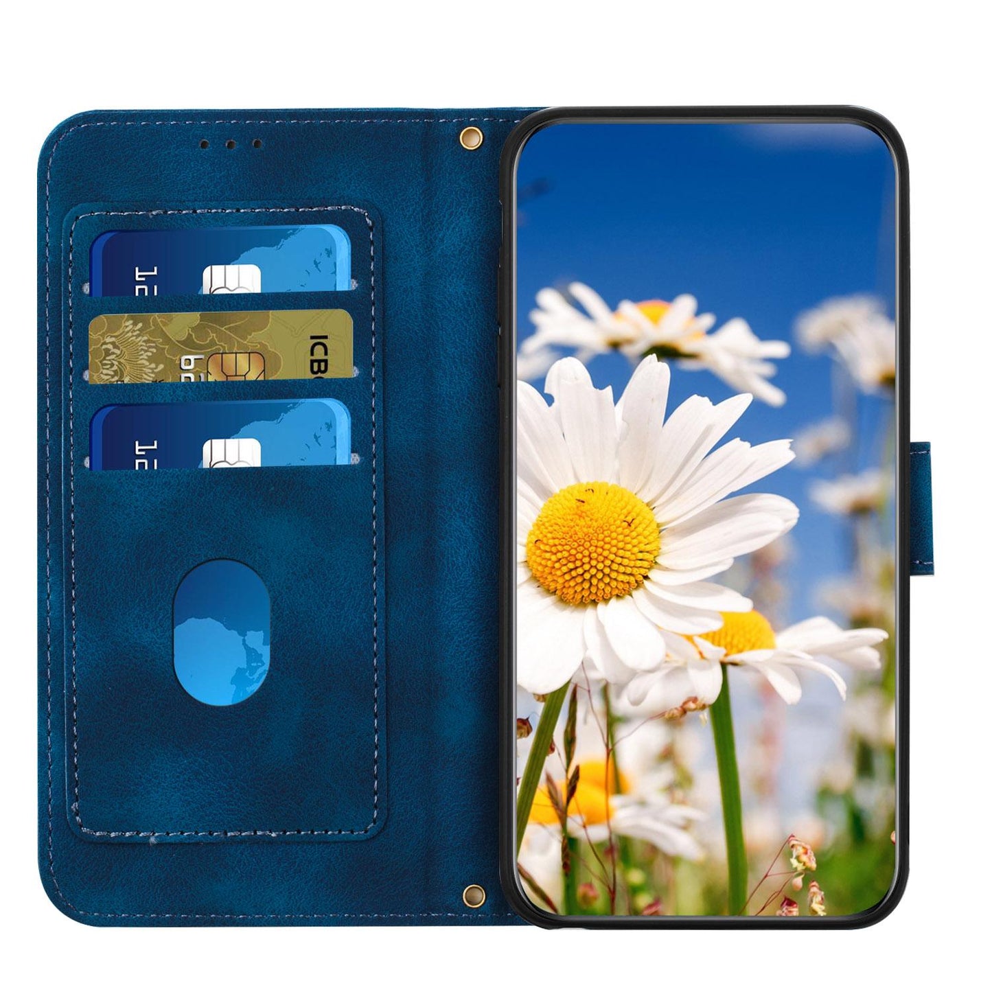 For Redmi 17 5G / 4G Global 170mm Floral Pattern Leather Phone Case with Lanyard(Dark Blue)