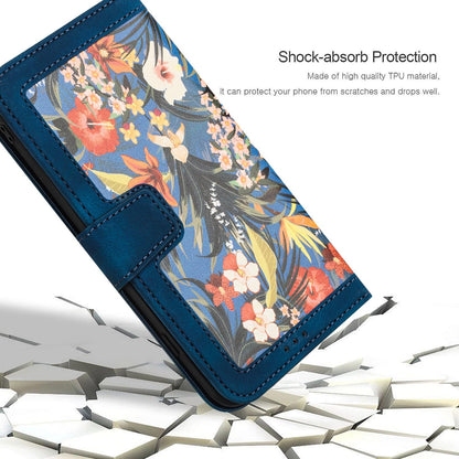 For Redmi 17 5G / 4G Global 170mm Floral Pattern Leather Phone Case with Lanyard(Dark Blue)