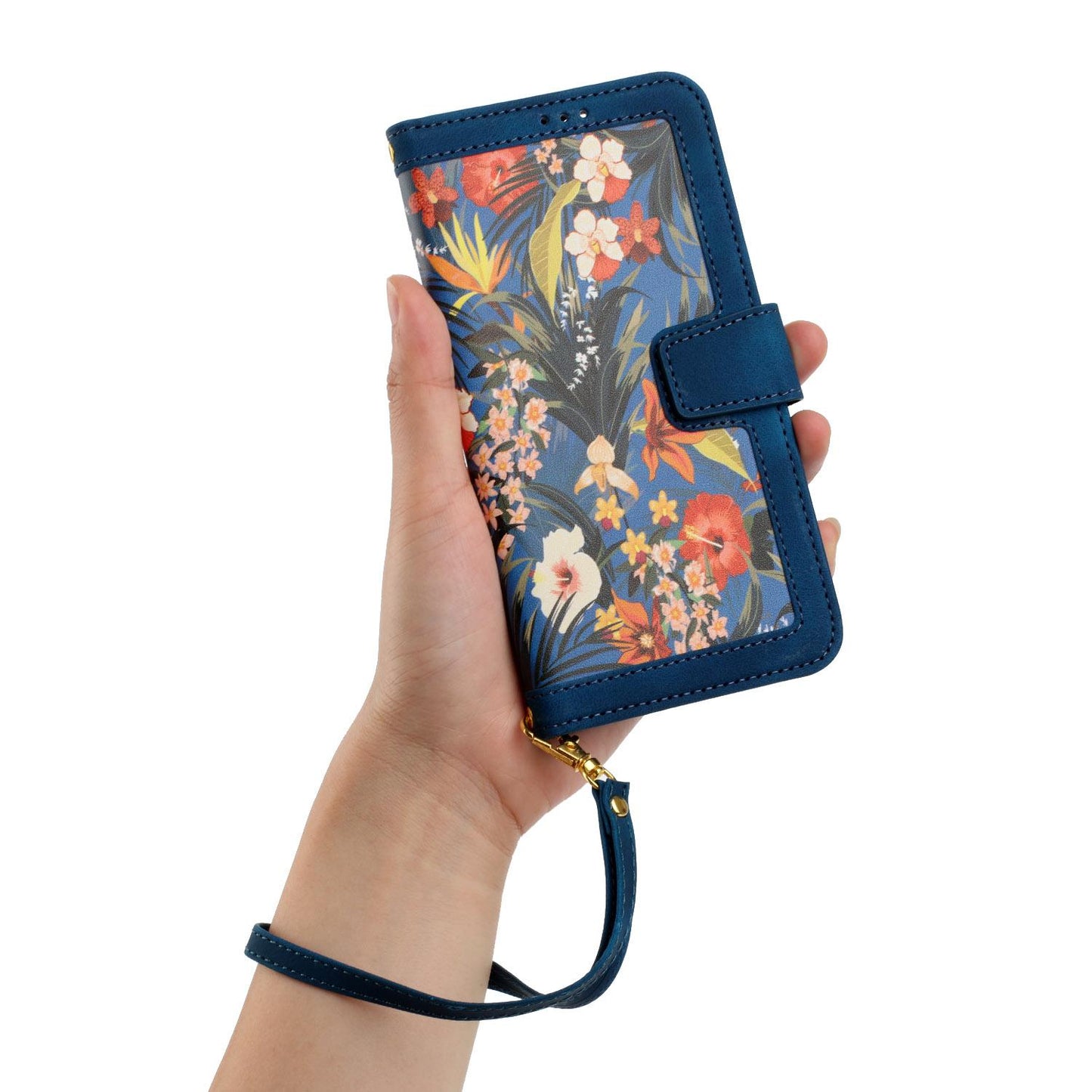 For Redmi 17 5G / 4G Global 170mm Floral Pattern Leather Phone Case with Lanyard(Dark Blue)