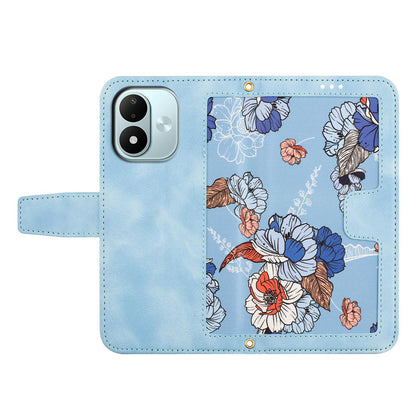 For Redmi Note 17 4G Global 171mm Floral Pattern Leather Phone Case with Lanyard(Light Blue)