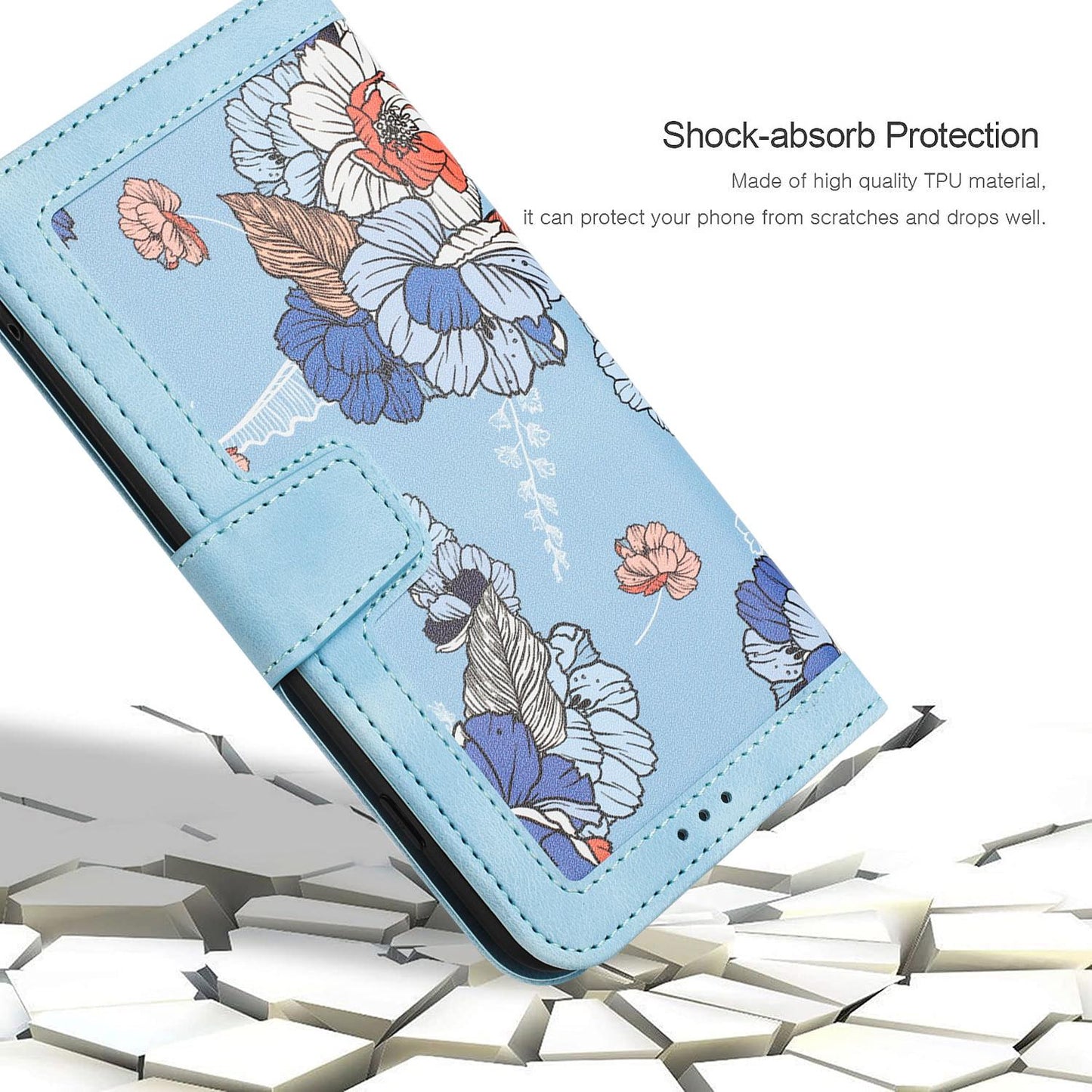 For Redmi Note 17 4G Global 171mm Floral Pattern Leather Phone Case with Lanyard(Light Blue)