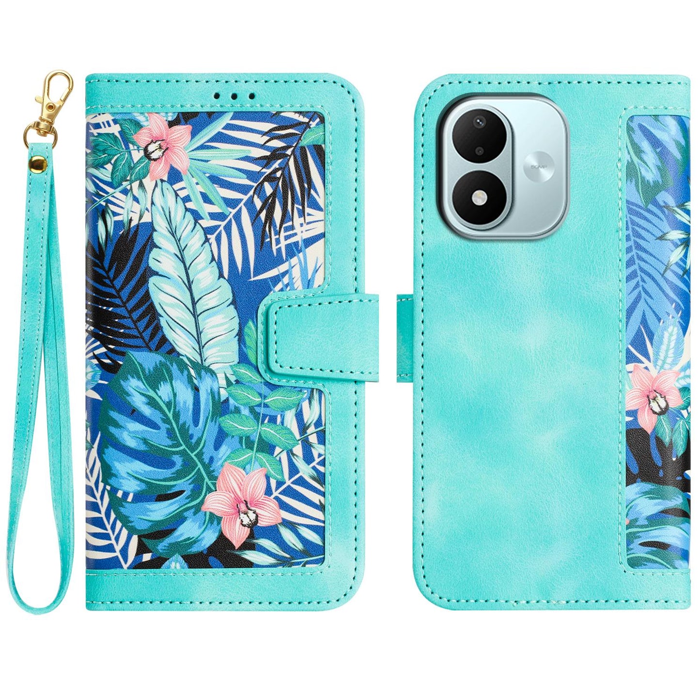 For Redmi Note 17 4G Global 171mm Floral Pattern Leather Phone Case with Lanyard(Green)