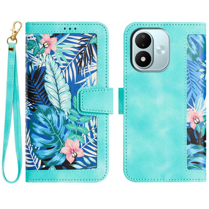 For Redmi Note 17 4G Global 171mm Floral Pattern Leather Phone Case with Lanyard(Green)