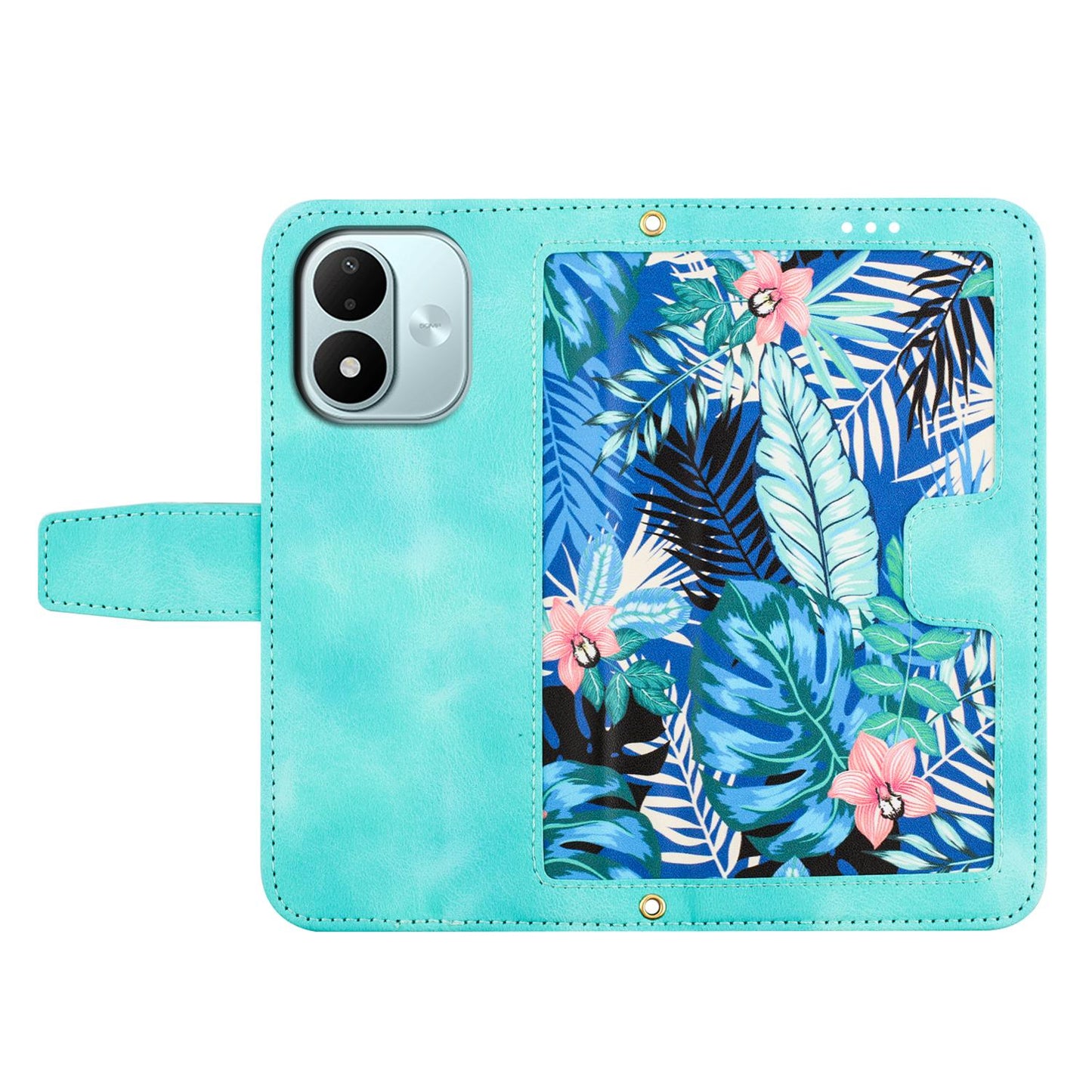 For Redmi Note 17 4G Global 171mm Floral Pattern Leather Phone Case with Lanyard(Green)