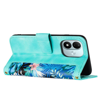 For Redmi Note 17 4G Global 171mm Floral Pattern Leather Phone Case with Lanyard(Green)