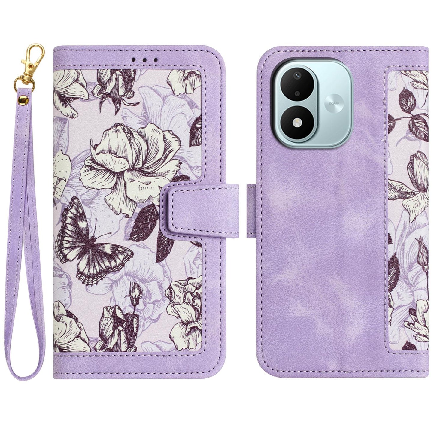 For Redmi Note 17 4G Global 171mm Floral Pattern Leather Phone Case with Lanyard(Light Purple)