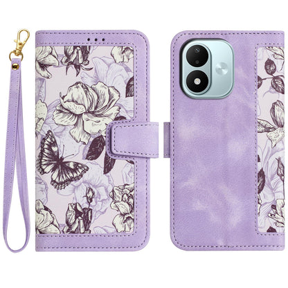For Redmi Note 17 4G Global 171mm Floral Pattern Leather Phone Case with Lanyard(Light Purple)