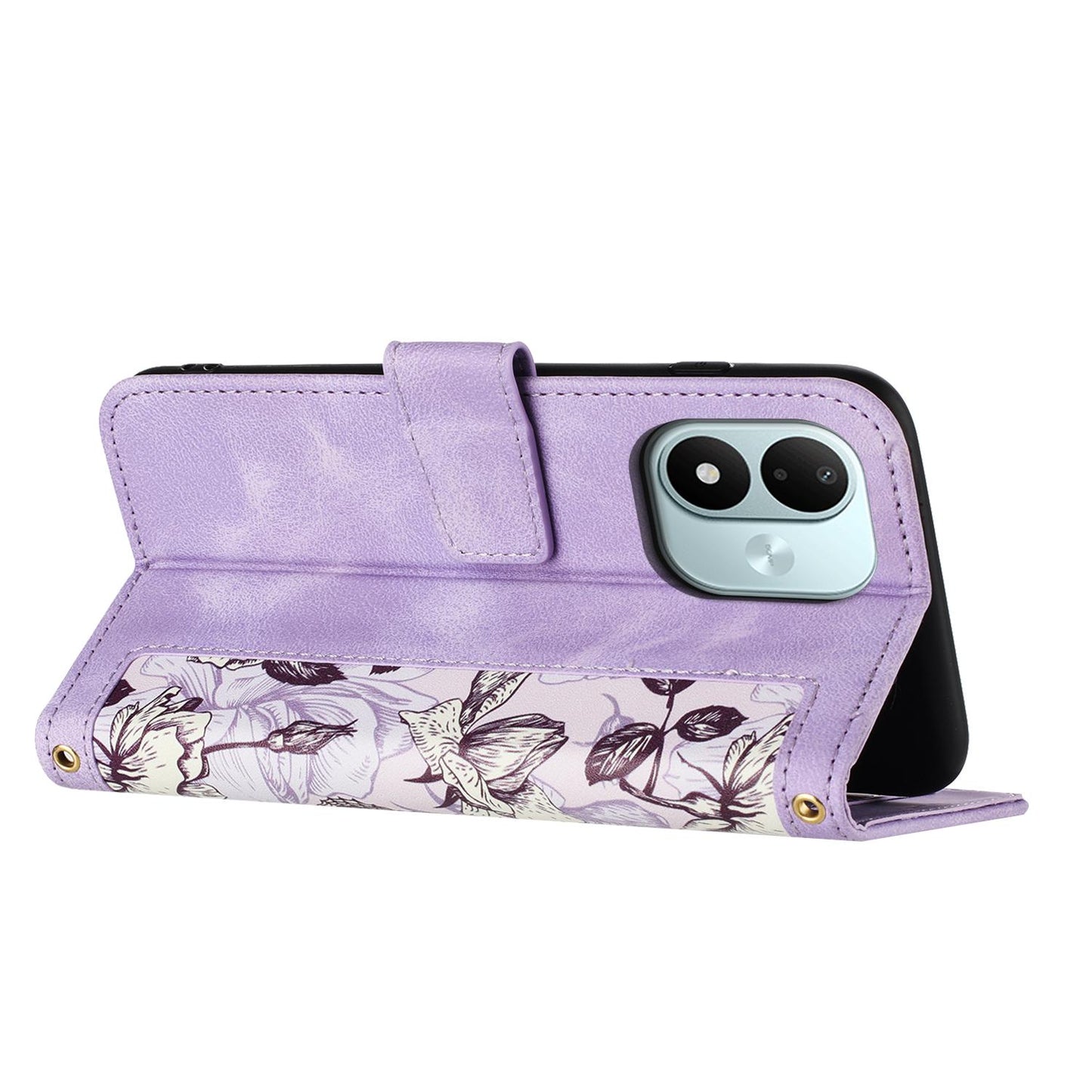 For Redmi Note 17 4G Global 171mm Floral Pattern Leather Phone Case with Lanyard(Light Purple)