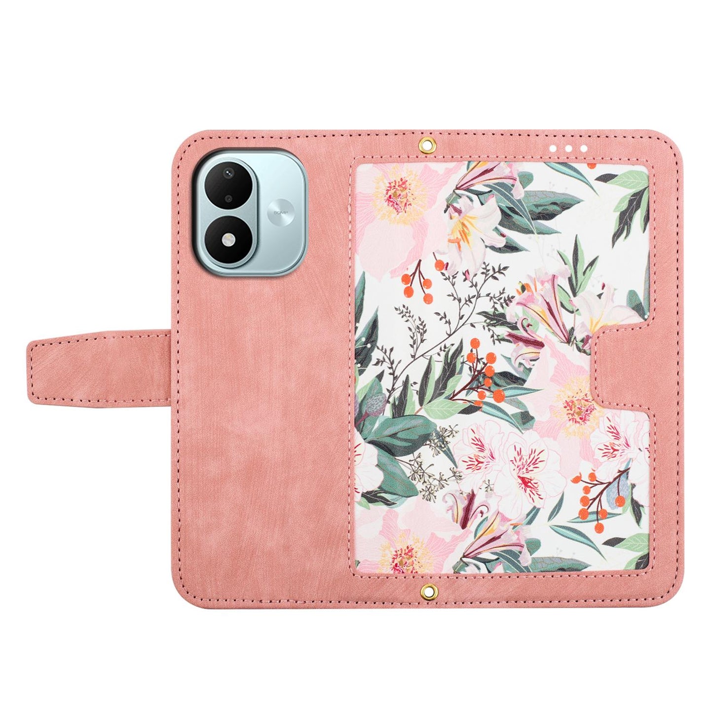 For Redmi Note 17 4G Global 171mm Floral Pattern Leather Phone Case with Lanyard(Pink)