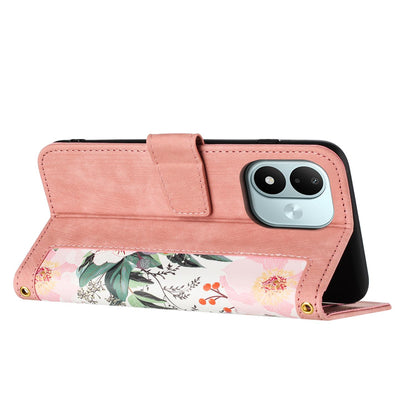 For Redmi Note 17 4G Global 171mm Floral Pattern Leather Phone Case with Lanyard(Pink)
