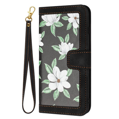 For Redmi Note 17 4G Global 171mm Floral Pattern Leather Phone Case with Lanyard(Black)