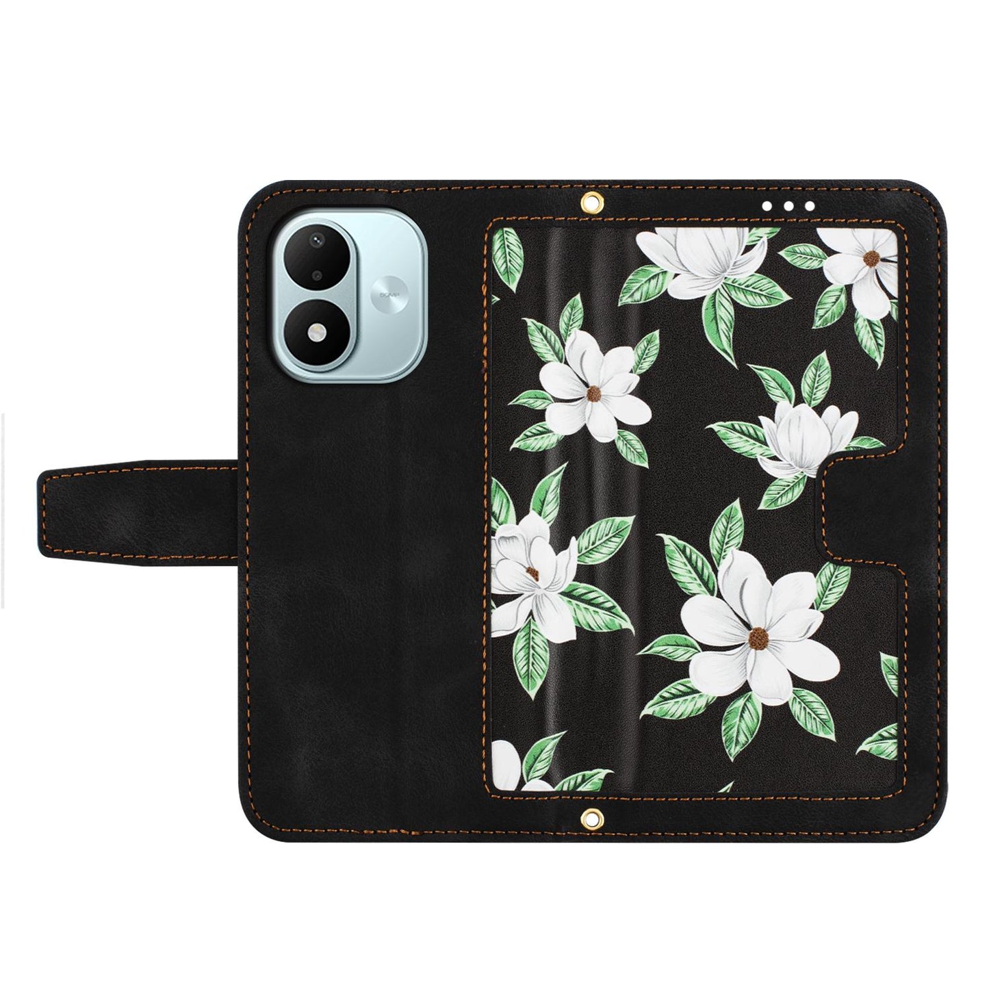 For Redmi Note 17 4G Global 171mm Floral Pattern Leather Phone Case with Lanyard(Black)